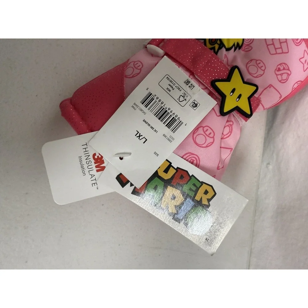 Girls Princess Peach Super Mario  Winter Gloves Thinsulate SKI Gloves Size L/XL